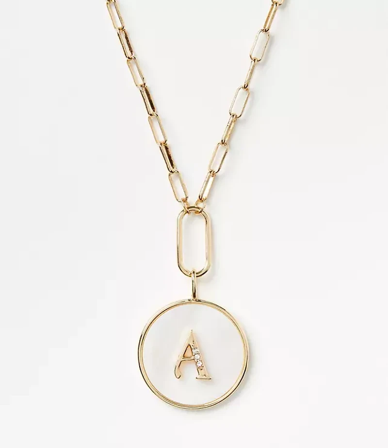 Pave Mother Of Pearl Initial Coin Necklace