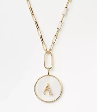 Pave Mother Of Pearl Initial Coin Necklace