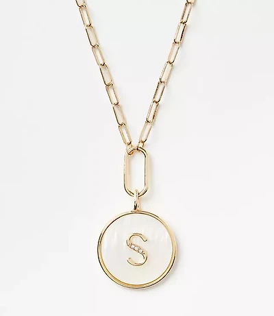 Pave Mother Of Pearl Initial Coin Necklace