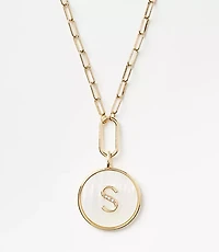 Pave Mother Of Pearl Initial Coin Necklace