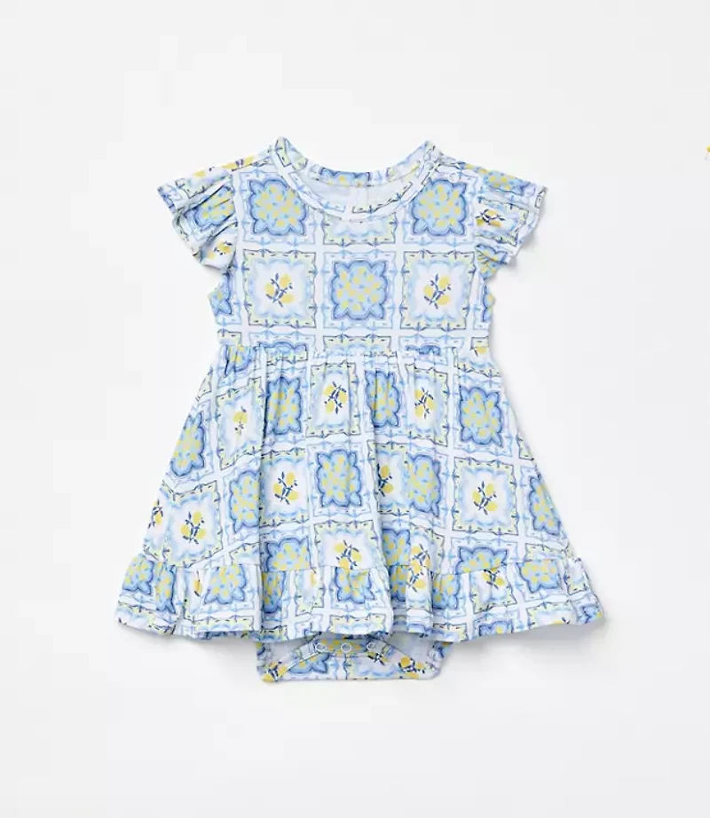 Posh Peanut X LOFT Lemon Cap Sleeve Ruffled Twirl Bodysuit Dress