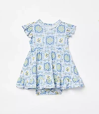 Posh Peanut X LOFT Lemon Cap Sleeve Ruffled Twirl Bodysuit Dress