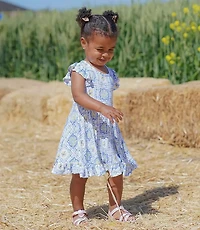 Posh Peanut X LOFT Lemon Cap Sleeve Ruffled Twirl Dress