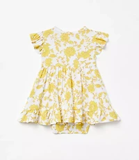 Posh Peanut X LOFT Floral Cap Sleeve Ruffled Twirl Bodysuit Dress