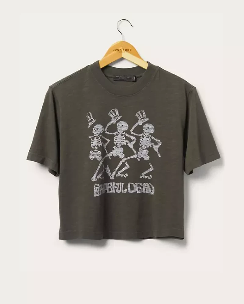 Junk Food Grateful Dead Dancing Skeletons Cropped Mock Neck Tee