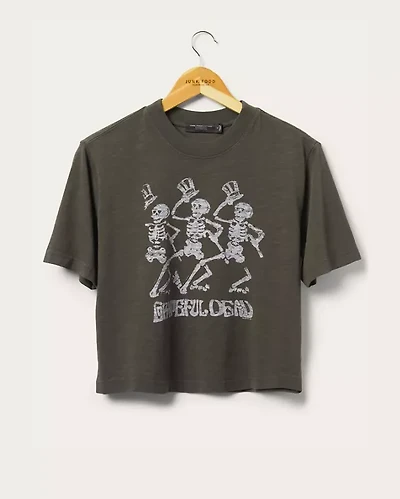 Junk Food Grateful Dead Dancing Skeletons Cropped Mock Neck Tee