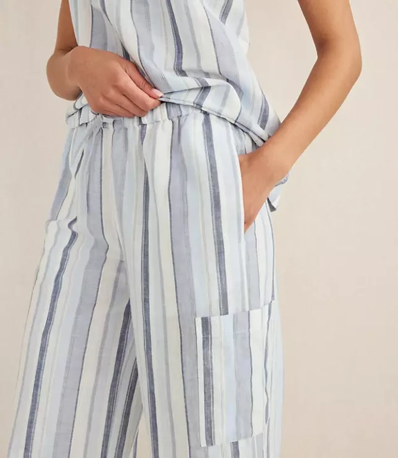 Haven Well Within Organic Cotton Linen Coastal Stripe Cargo Sleep Pants