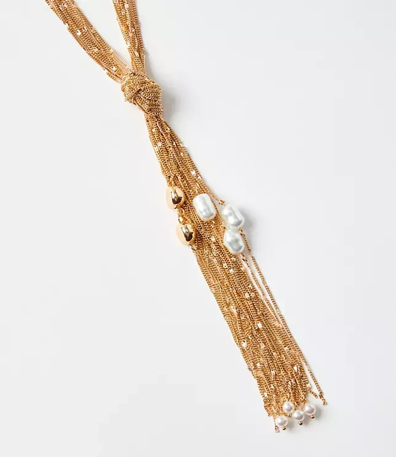 Pearlized Chain Extra Long Y Necklace
