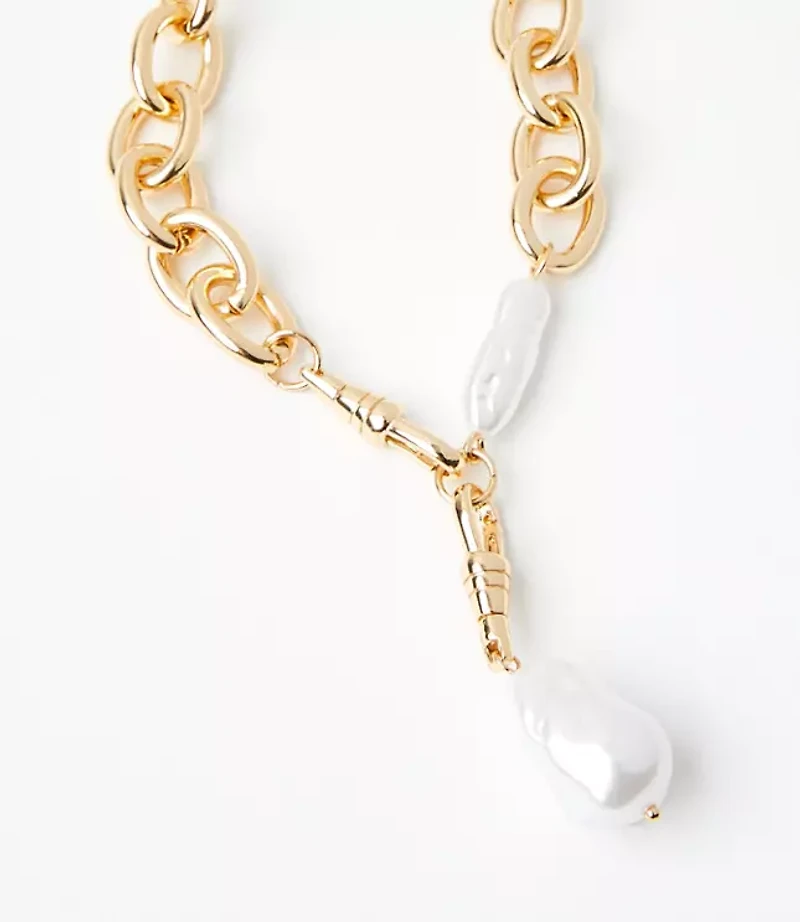 Pearlized Chunky Chain Link Y Necklace