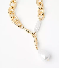 Pearlized Chunky Chain Link Y Necklace