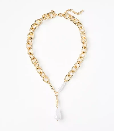 Pearlized Chunky Chain Link Y Necklace