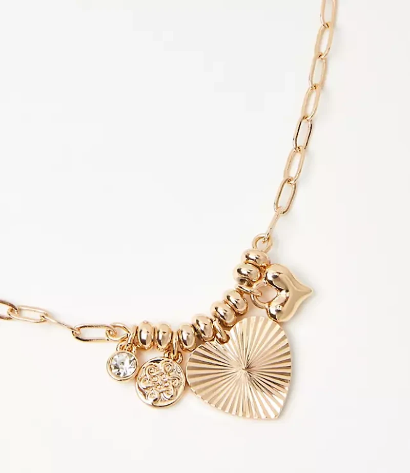 Heart Charm Cluster Necklace