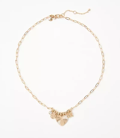 Heart Charm Cluster Necklace