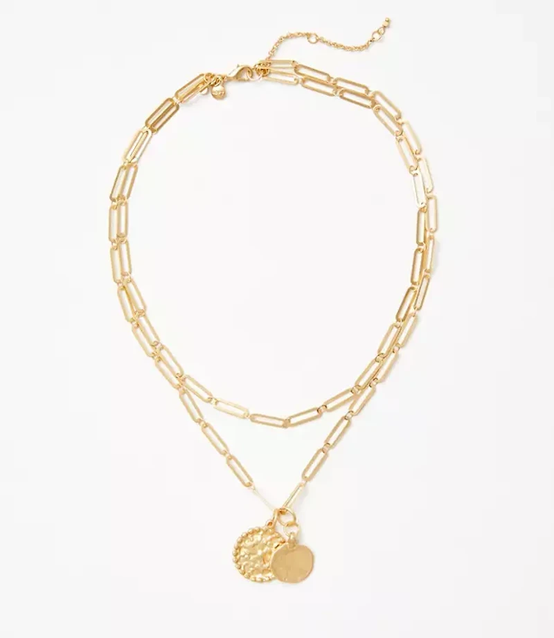 Hammered Pendant Chain Link Necklace