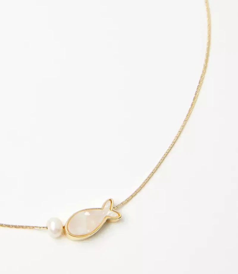 Mother Of Pearl Fish Charm Necklace