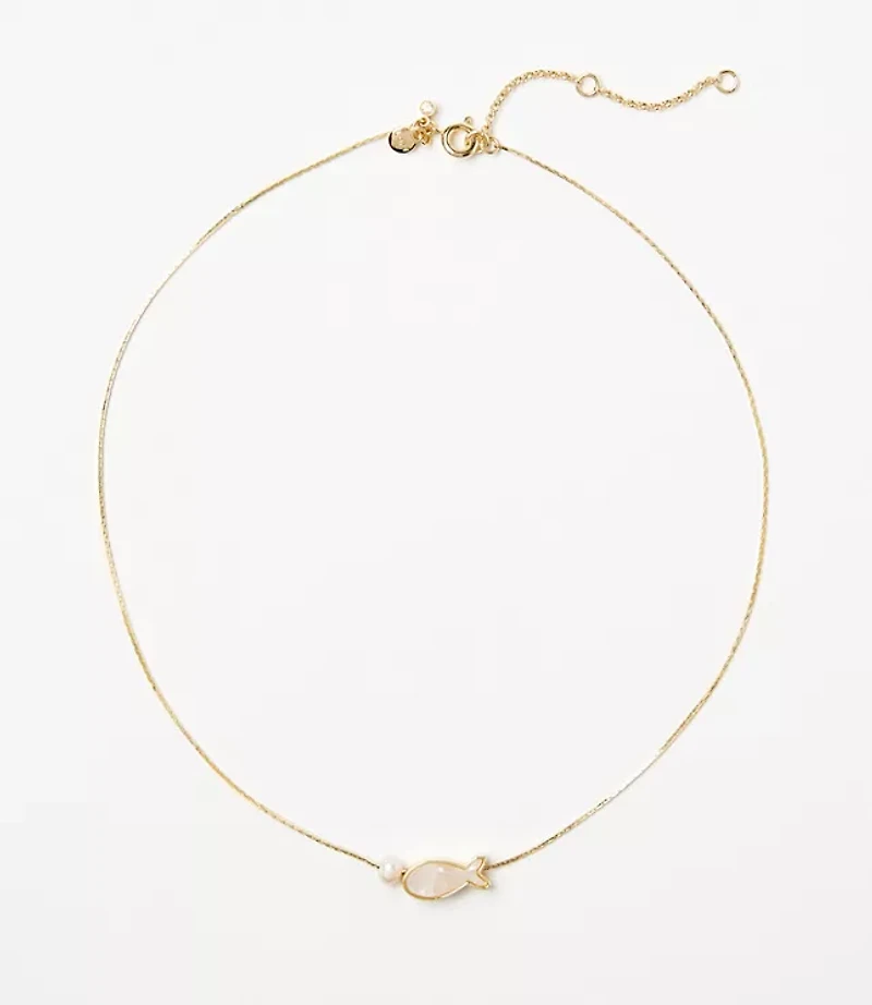 Mother Of Pearl Fish Charm Necklace
