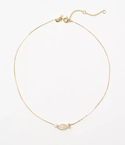 Mother Of Pearl Fish Charm Necklace