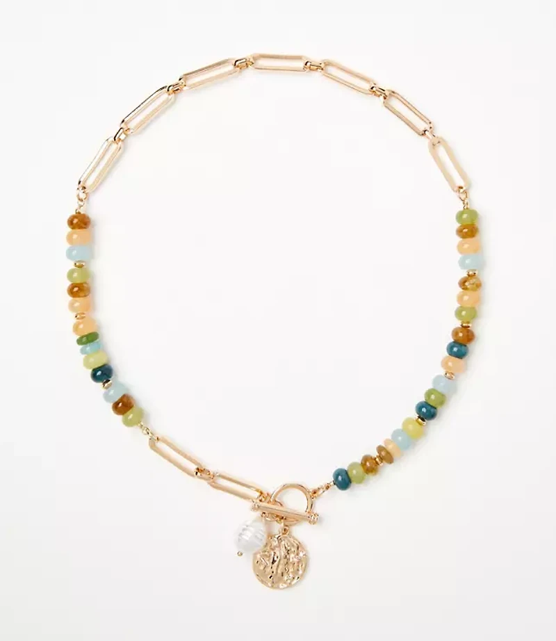 Pearlized Hammered Beaded Toggle Necklace