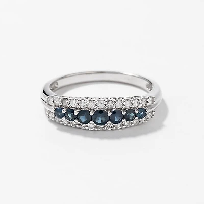 Sapphire and Diamond Band 10K White Gold