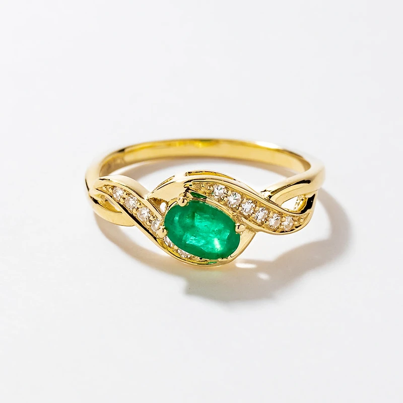Emerald Ring With Diamond Accents 10K Yellow Gold