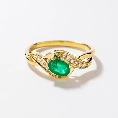 Emerald Ring With Diamond Accents 10K Yellow Gold