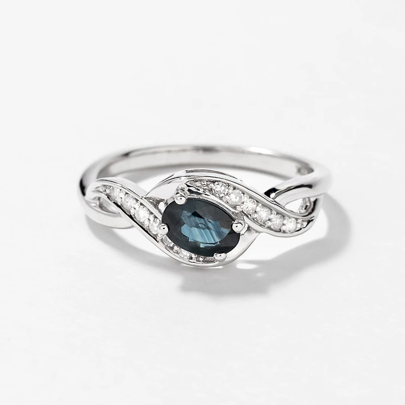 Oval Sapphire and Diamond Ring 10K White Gold