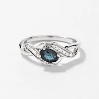 Oval Sapphire and Diamond Ring 10K White Gold