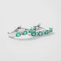 Emerald and Diamond Claw-Set J-Hoop Earrings in 10/14K White Gold