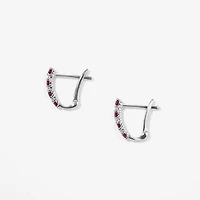 Ruby and Diamond Claw-Set J-Hoop Earrings in 10/14K White Gold