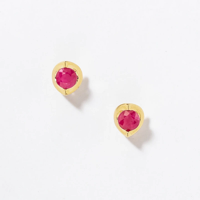 Ruby Stud Earrings in 10K Yellow Gold