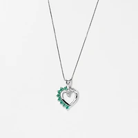 Heart Shape Emerald and Diamond Pendant in 10K White Gold