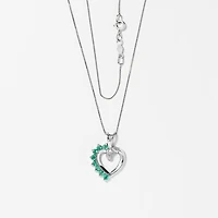 Heart Shape Emerald and Diamond Pendant in 10K White Gold