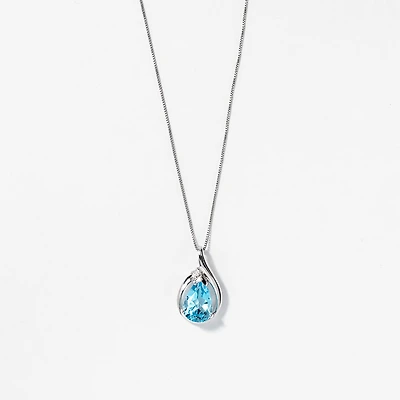 Diamond and Blue Topaz Pendant in 10K White Gold