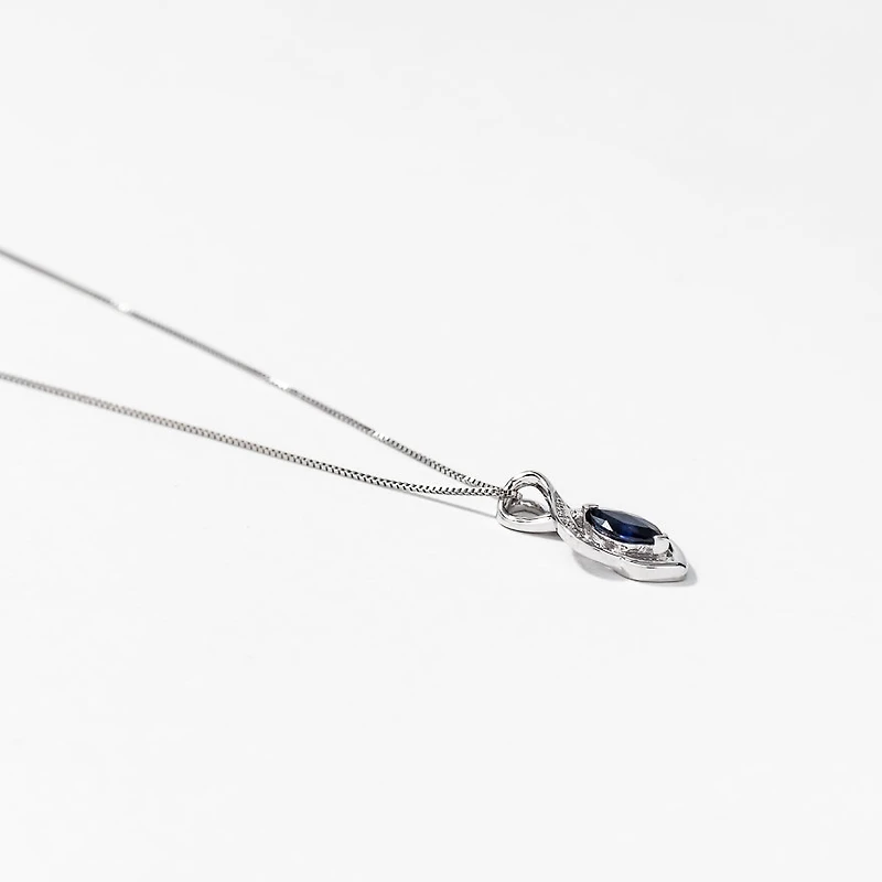 Marquise Sapphire Pendant in 10K White Gold