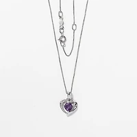 Heart Shaped Amethyst and Diamond Pendant Crafted In 10K White Gold