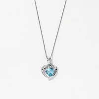 Heart Shaped Blue Topaz Necklace in 10K White Gold