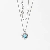 Heart Shaped Blue Topaz Necklace in 10K White Gold