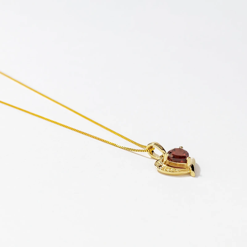Heart Shaped Garnet Necklace in 10K Yellow Gold