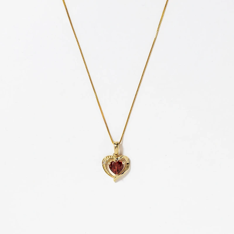 Heart Shaped Garnet Necklace in 10K Yellow Gold