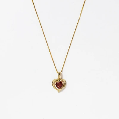 Heart Shaped Garnet Necklace in 10K Yellow Gold