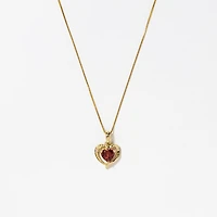 Heart Shaped Garnet Necklace in 10K Yellow Gold