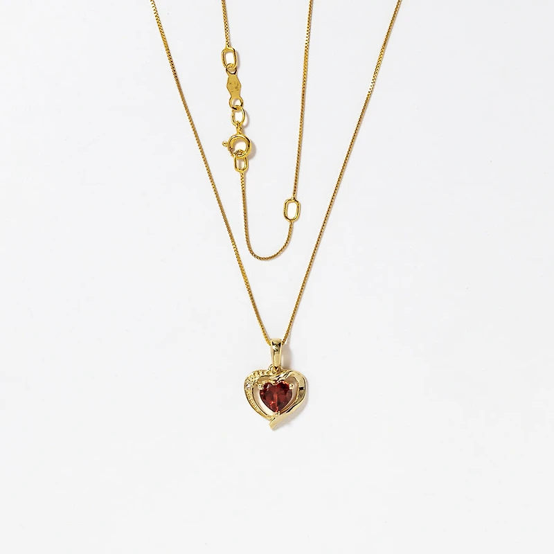 Heart Shaped Garnet Necklace in 10K Yellow Gold