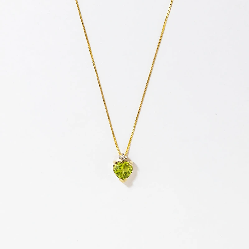 Heart Shaped Peridot Necklace in 10K Yellow Gold