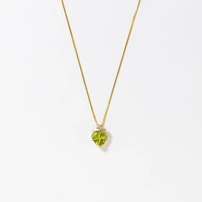 Heart Shaped Peridot Necklace in 10K Yellow Gold