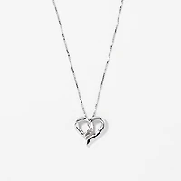 Diamond Heart Ribbon Necklace in 10K White Gold (0.015ct tw)