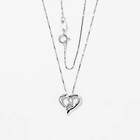 Diamond Heart Ribbon Necklace in 10K White Gold (0.015ct tw)
