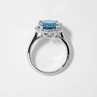 Blue Topaz Ring with Diamond Accents 10K White Gold