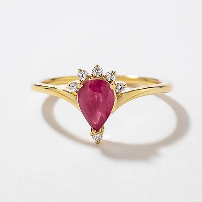 Pear Shape Ruby Ring 10K Yellow Gold