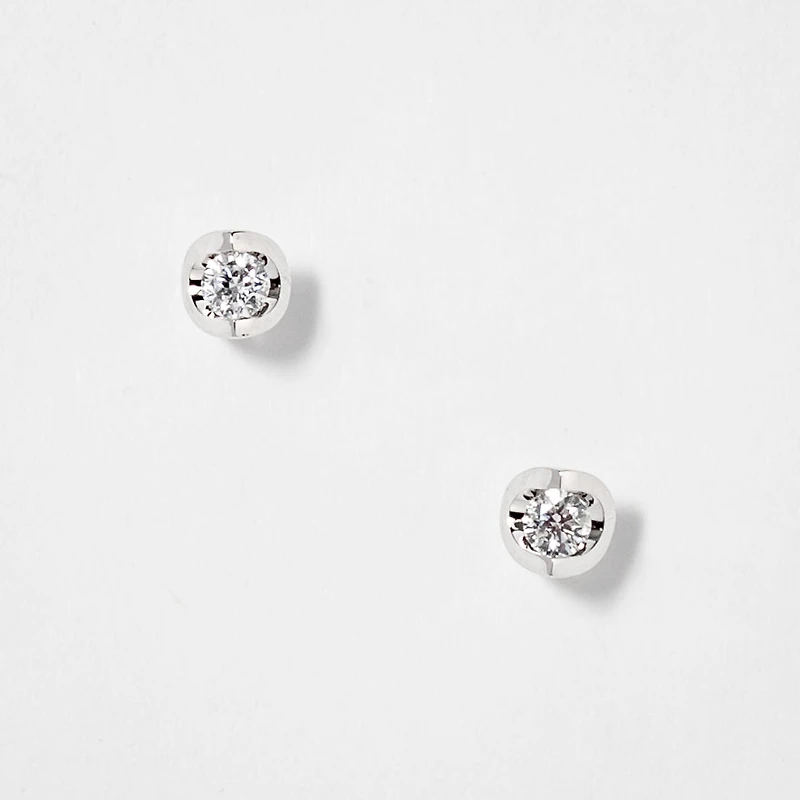 Tension Set Solitaire Canadian Diamond Stud Earrings in 14K White Gold