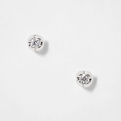 Tension Set Solitaire Canadian Diamond Stud Earrings in 14K White Gold